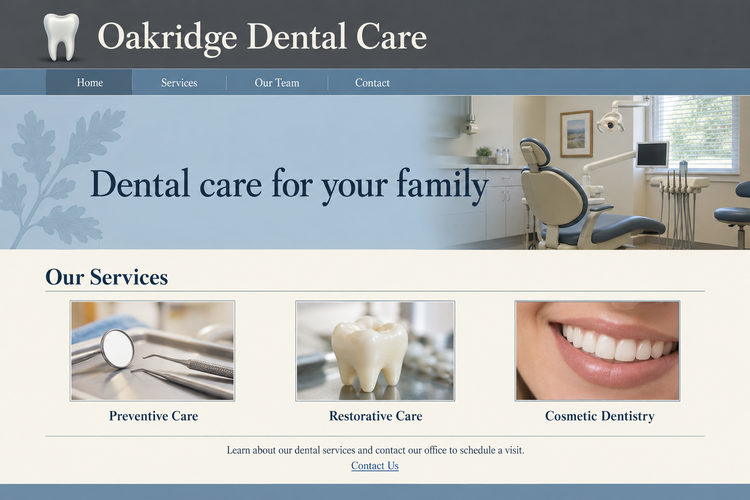 Fictional dental practice website before concept