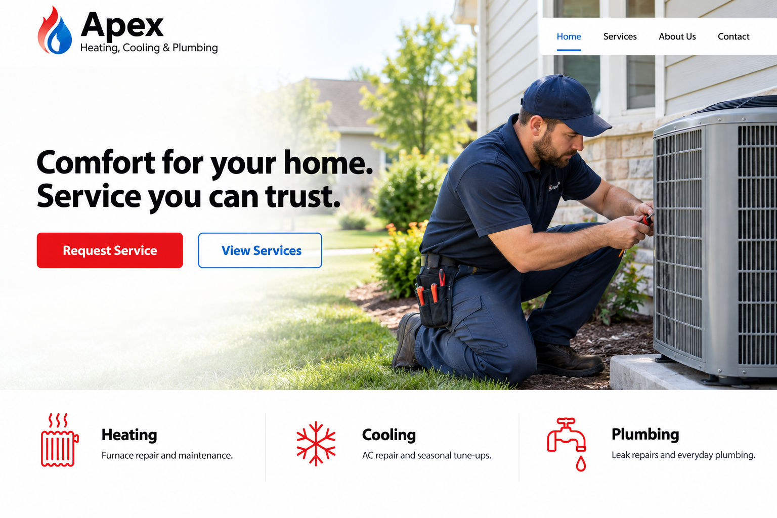Fictional home services website after concept