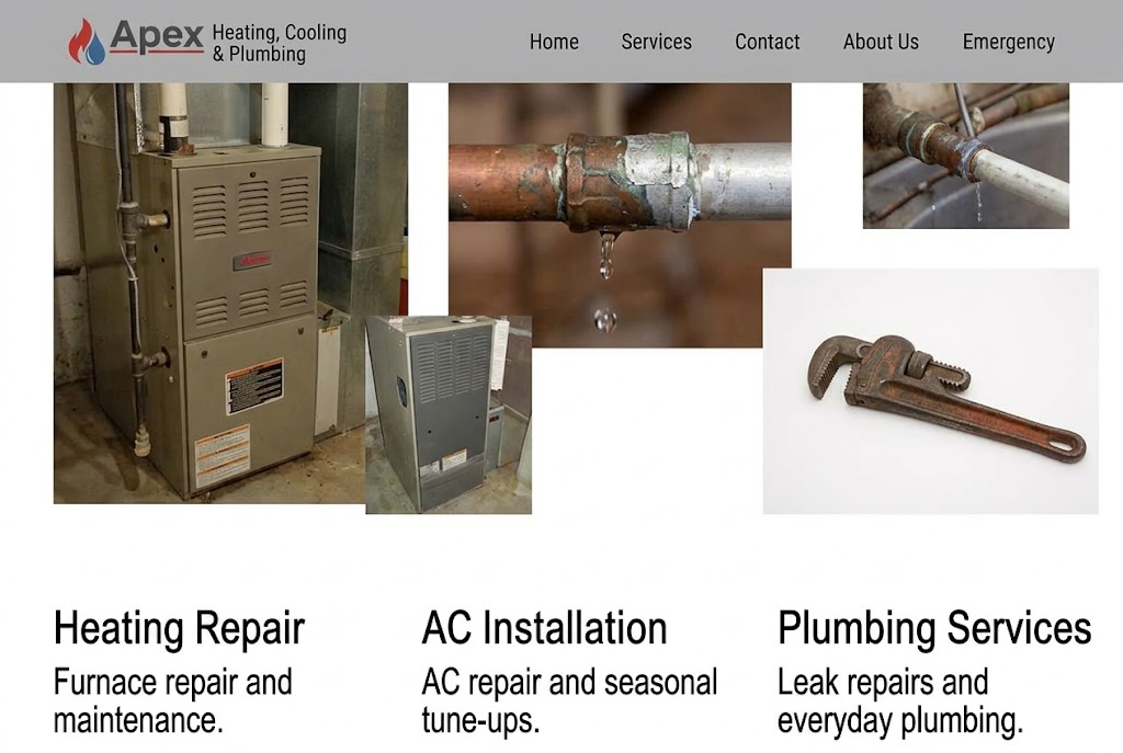 Fictional home services website before concept